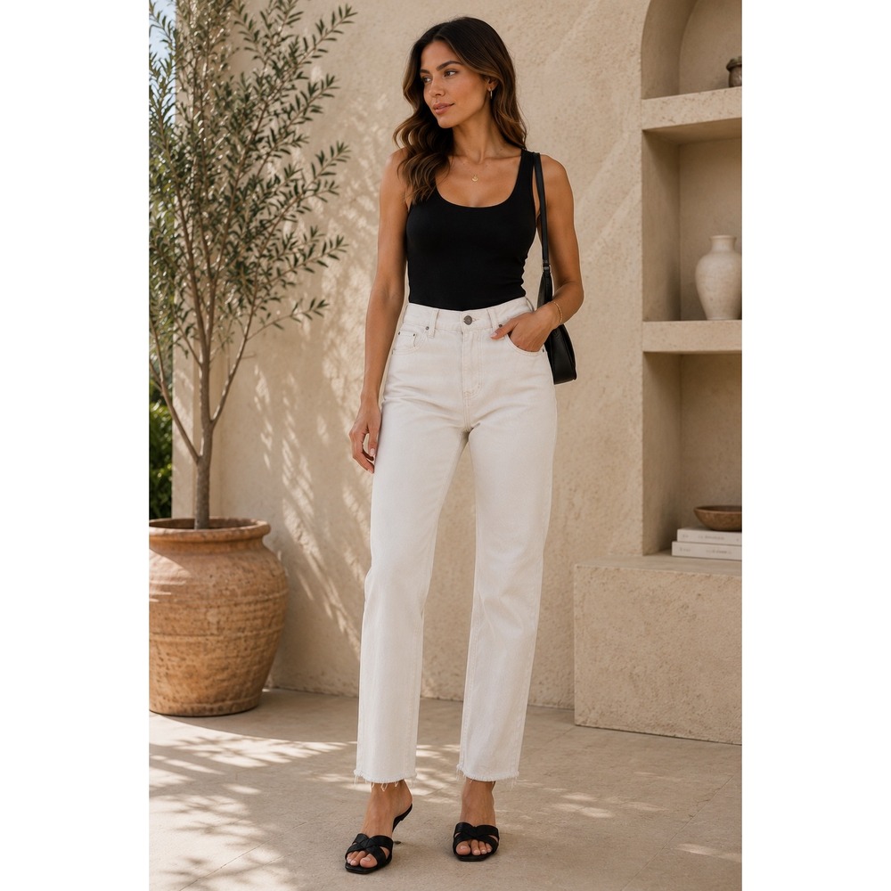 IRO Jeans Freddy Raw Hem Straight Leg White Jeans Women's Size 31 Stretch Denim